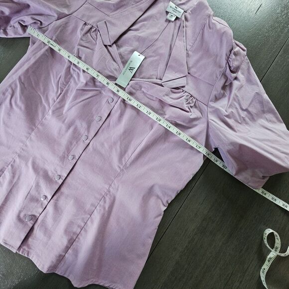 Worthington Lavender Lilac Short Sleeve Snap Up Shirt Blouse Collared SZ M NEW - Picture 3 of 9